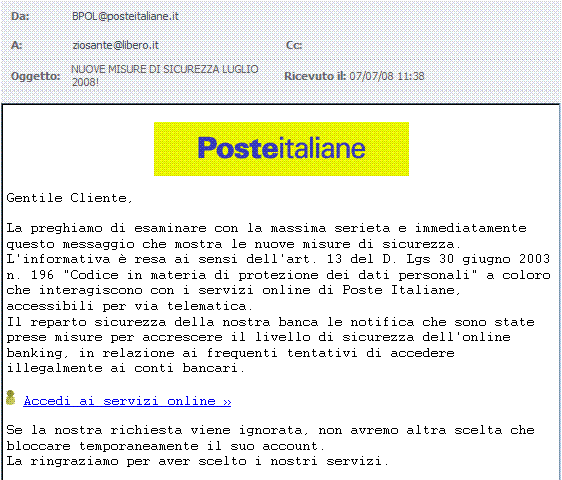 Email fasulla poste frode poste.it